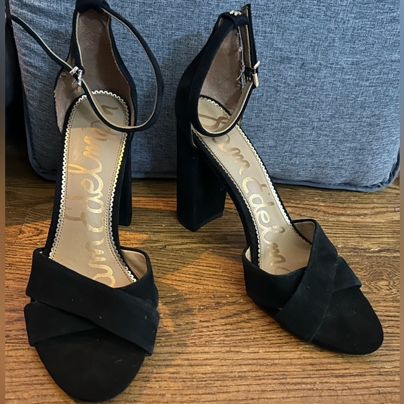 Sam Edelman Black Suede Open Toe Ankle Strap Women's Heels, Size 11 - Picture 1 of 5